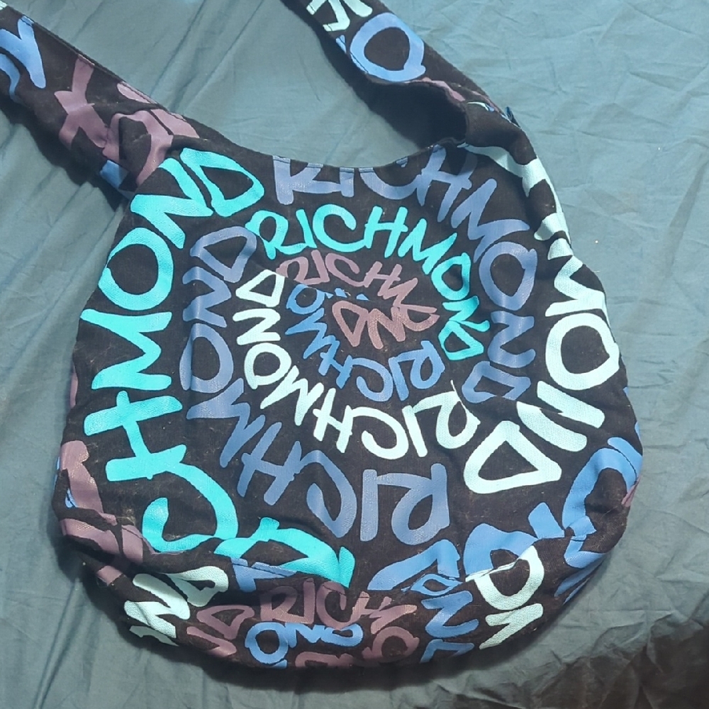 Richmond Black and Blue Shoulder Bags with Modern Text Design